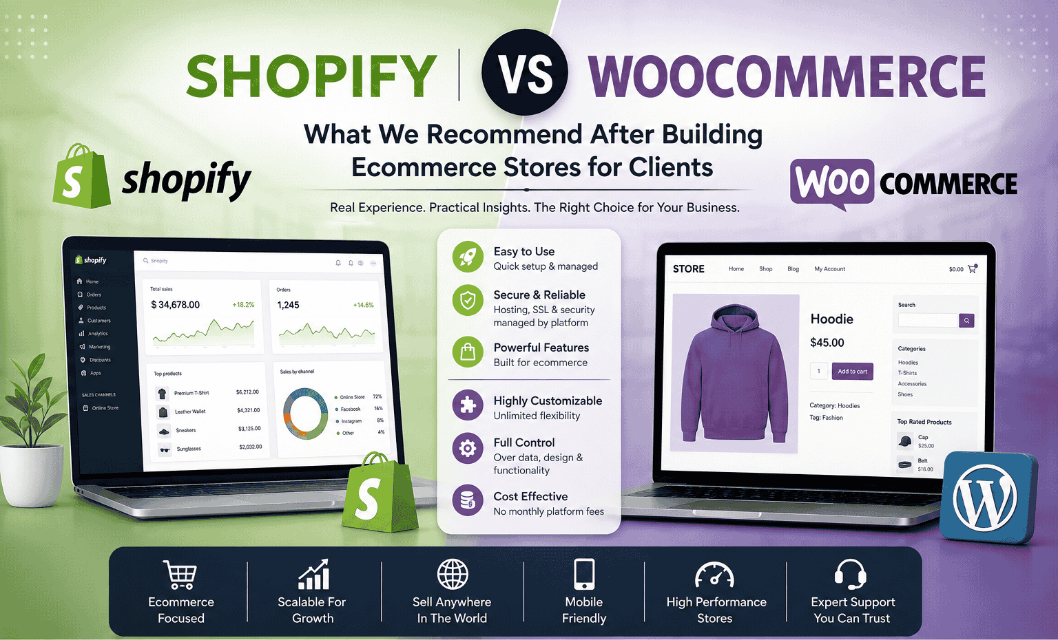 Shopify vs WooCommerce ecommerce platform comparison by Syslotech